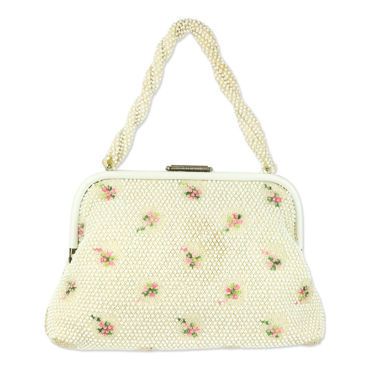 Ivory Beaded Floral Embroidered Reversible Frame Bag