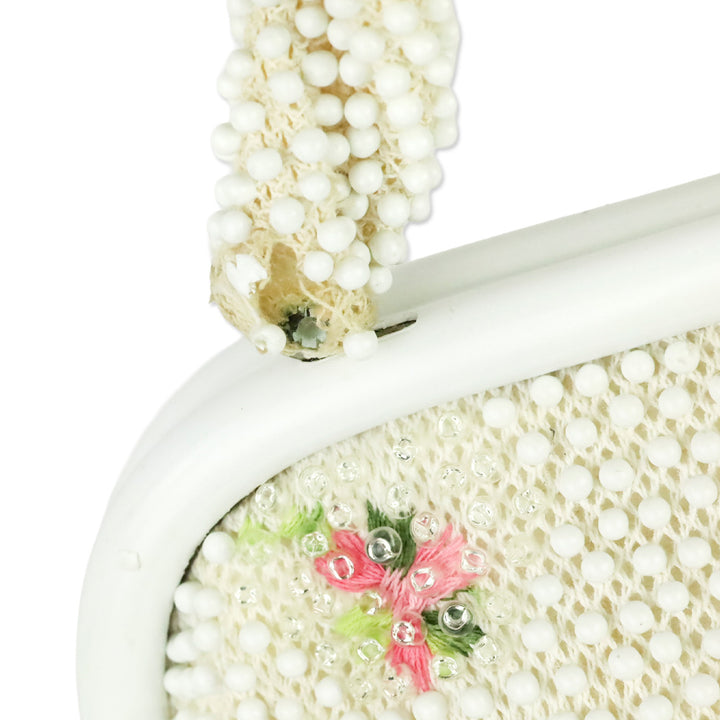 Ivory Beaded Floral Embroidered Reversible Frame Bag