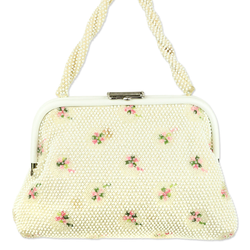 Ivory Beaded Floral Embroidered Reversible Frame Bag