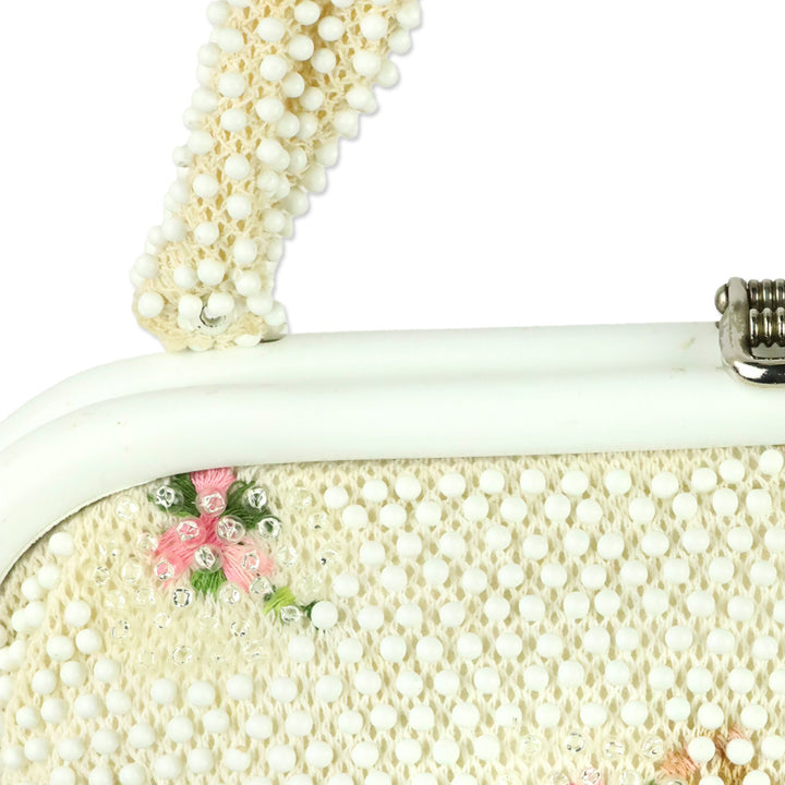 Ivory Beaded Floral Embroidered Reversible Frame Bag