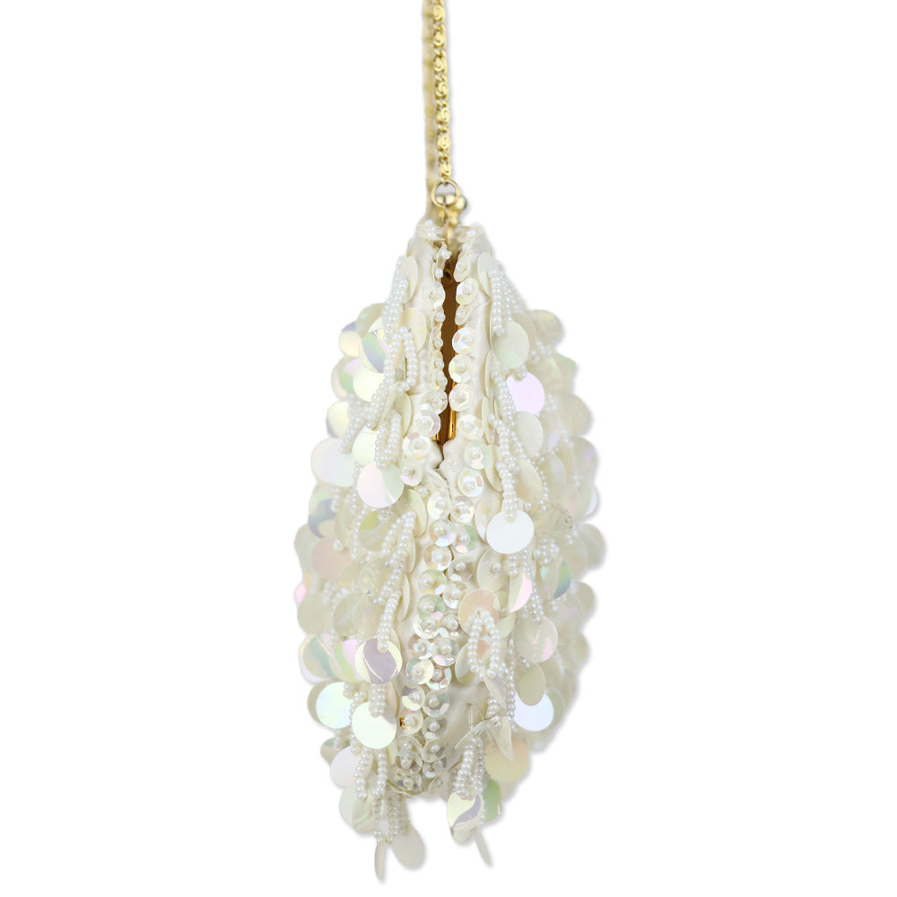 Ivory Beaded Sequin Satin Kiss-Lock Clutch