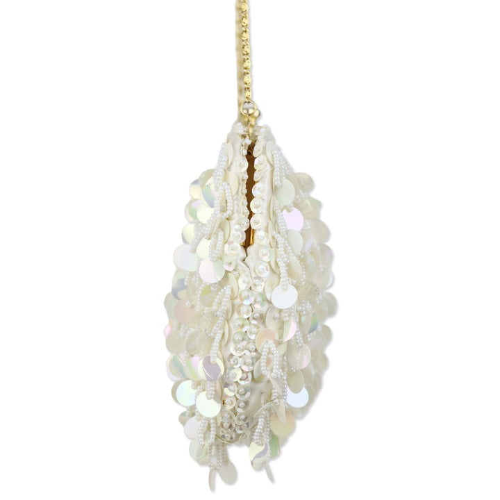 Ivory Beaded Sequin Satin Kiss-Lock Clutch