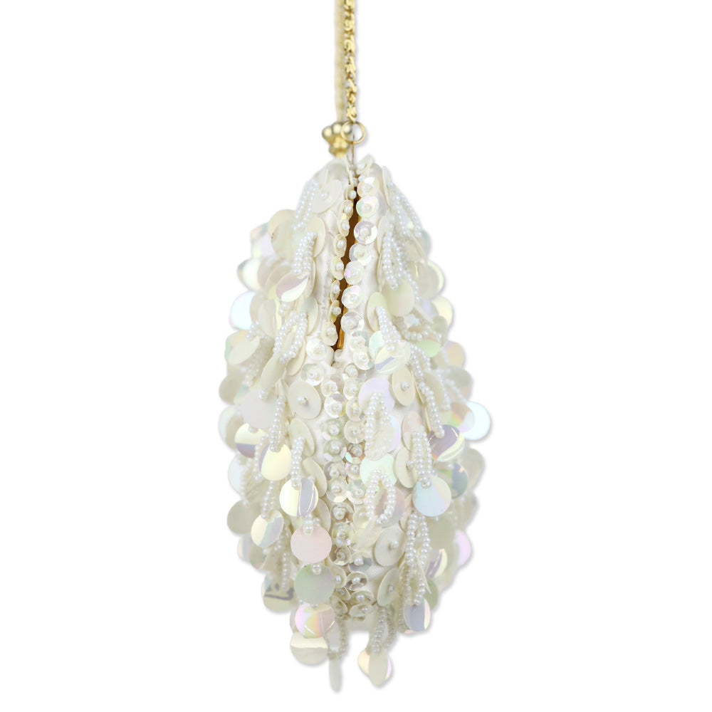 Ivory Beaded Sequin Satin Kiss-Lock Clutch