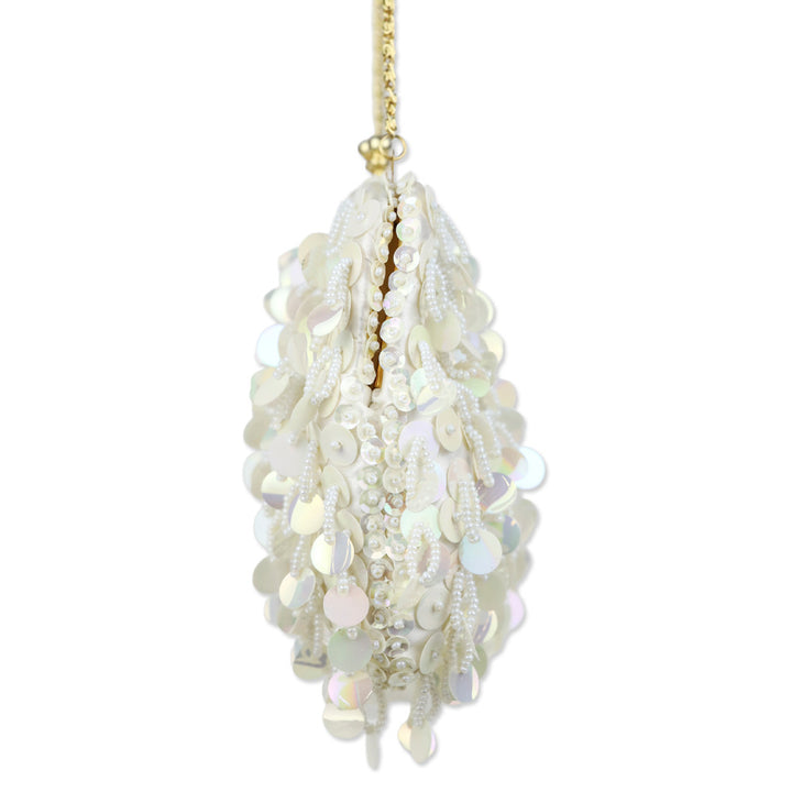 Ivory Beaded Sequin Satin Kiss-Lock Clutch