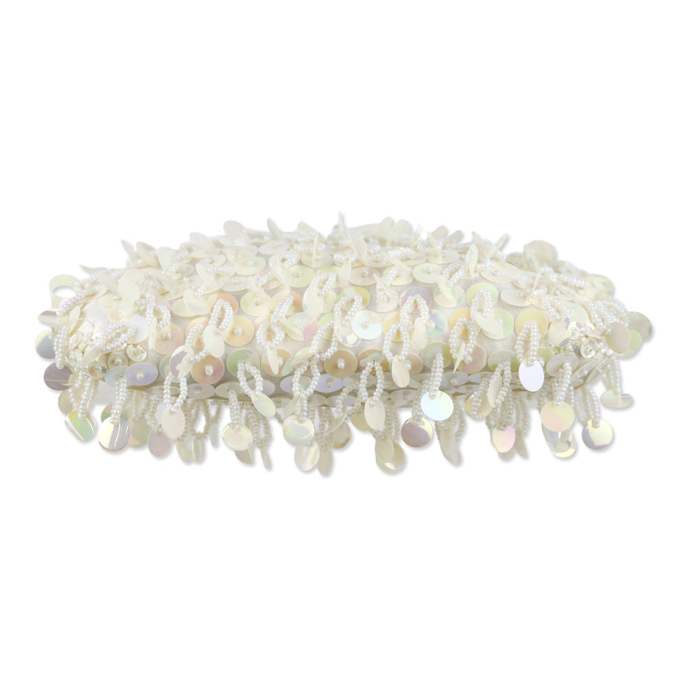Ivory Beaded Sequin Satin Kiss-Lock Clutch
