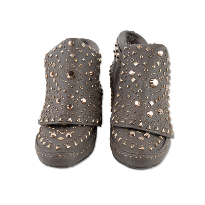 Ivy Kirzhner Gray Leather Fold Over Studded Booties