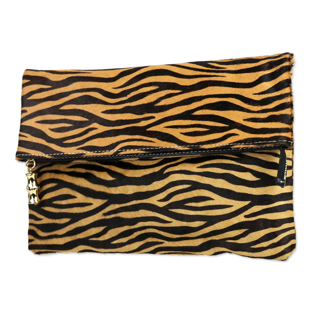 J. McLaughlin Brown Zebra Calf Hair Sienna Clutch