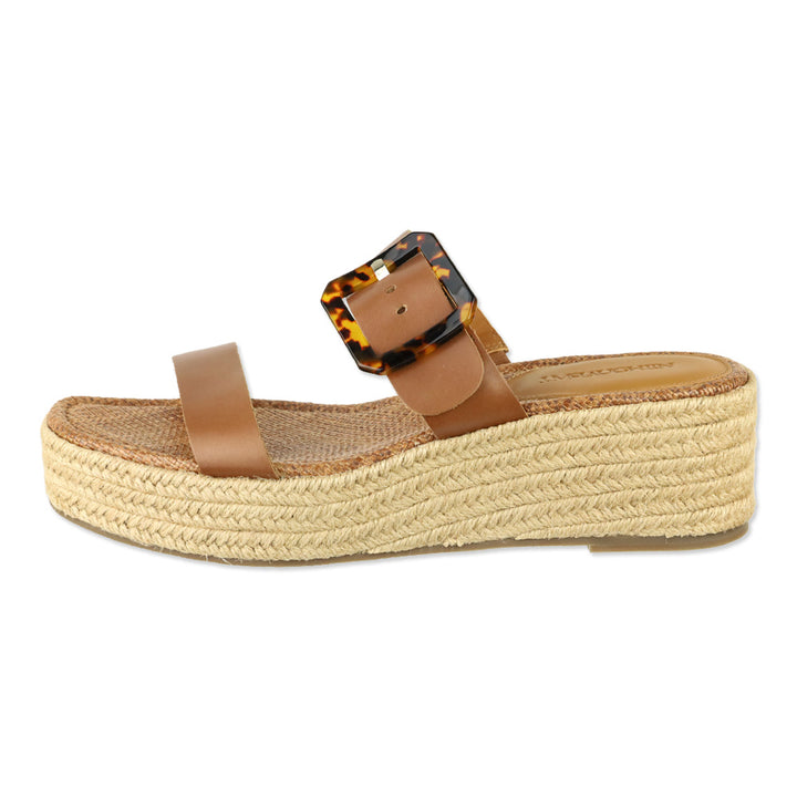 J.Mclaughlin Fleur Cognac Leather Espadrille Wedge Slide Sandal