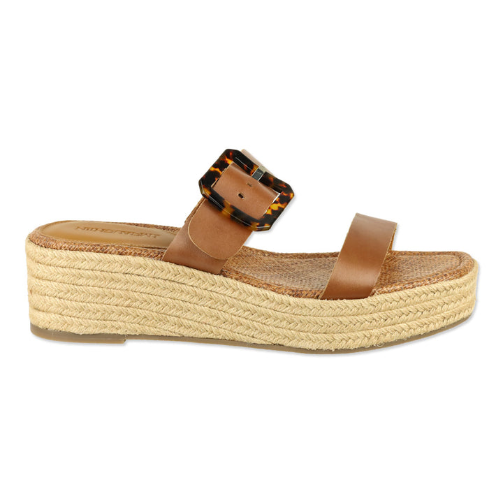 J.Mclaughlin Fleur Cognac Leather Espadrille Wedge Slide Sandal