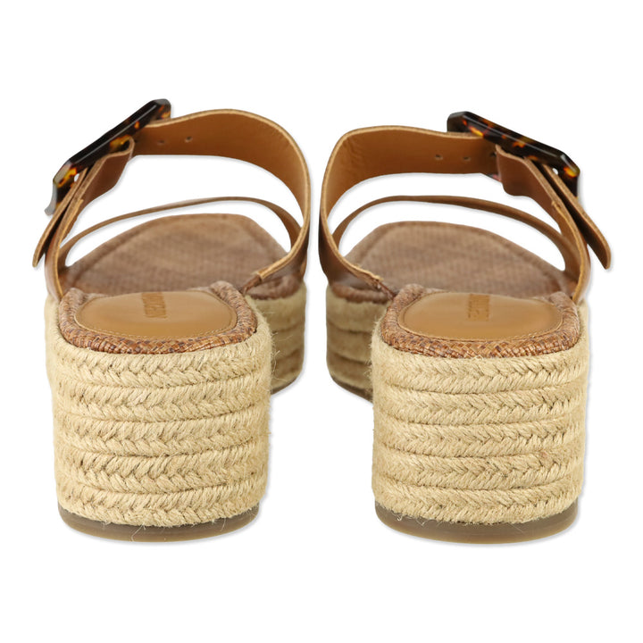 J.Mclaughlin Fleur Cognac Leather Espadrille Wedge Slide Sandal