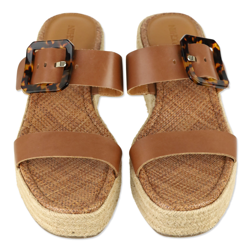 J.Mclaughlin Fleur Cognac Leather Espadrille Wedge Slide Sandal