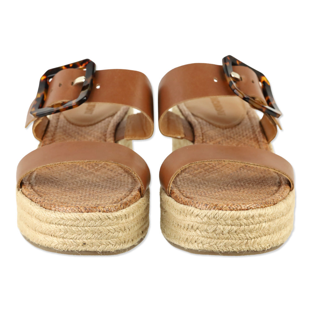 J.Mclaughlin Fleur Cognac Leather Espadrille Wedge Slide Sandal