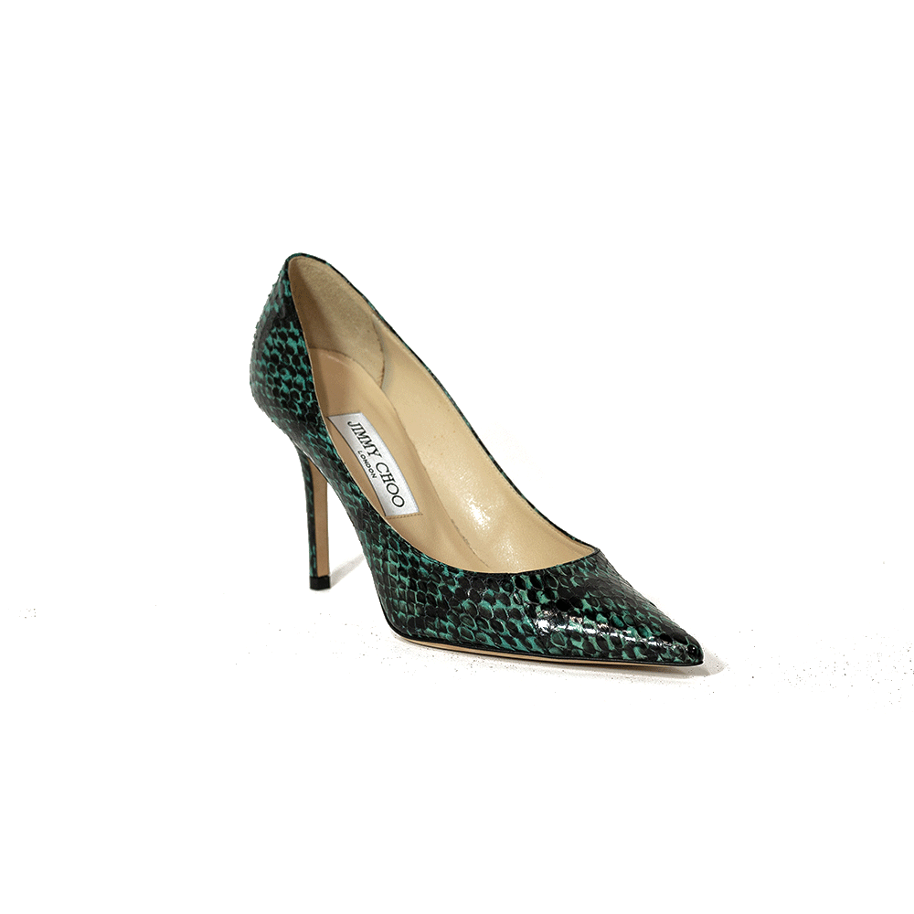 JIMMY CHOO BLUE AND BLACK SNAKESKIN PUMP