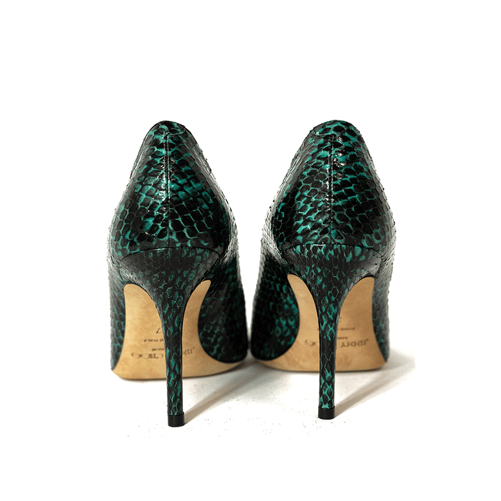 JIMMY CHOO BLUE AND BLACK SNAKESKIN PUMP