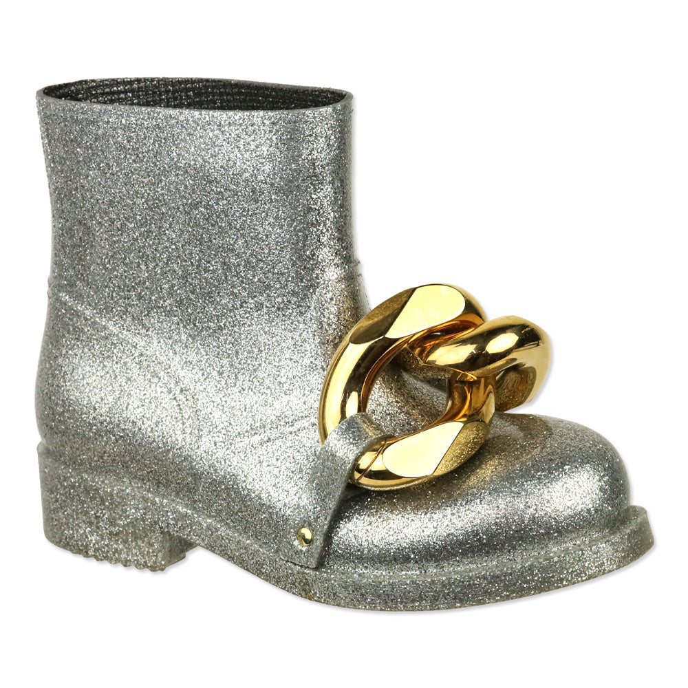 J.W. Anderson Silver Glitter Chain Rubber Ankle Boots