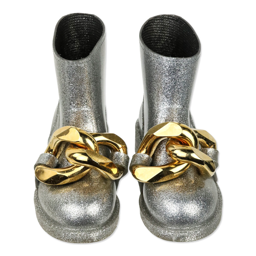 J.W. Anderson Silver Glitter Chain Rubber Ankle Boots