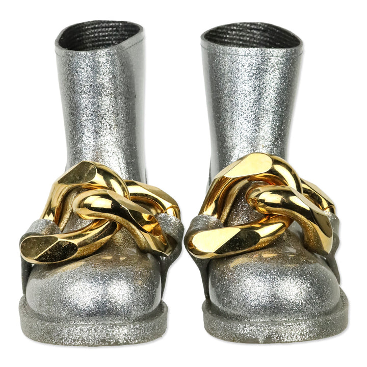 J.W. Anderson Silver Glitter Chain Rubber Ankle Boots