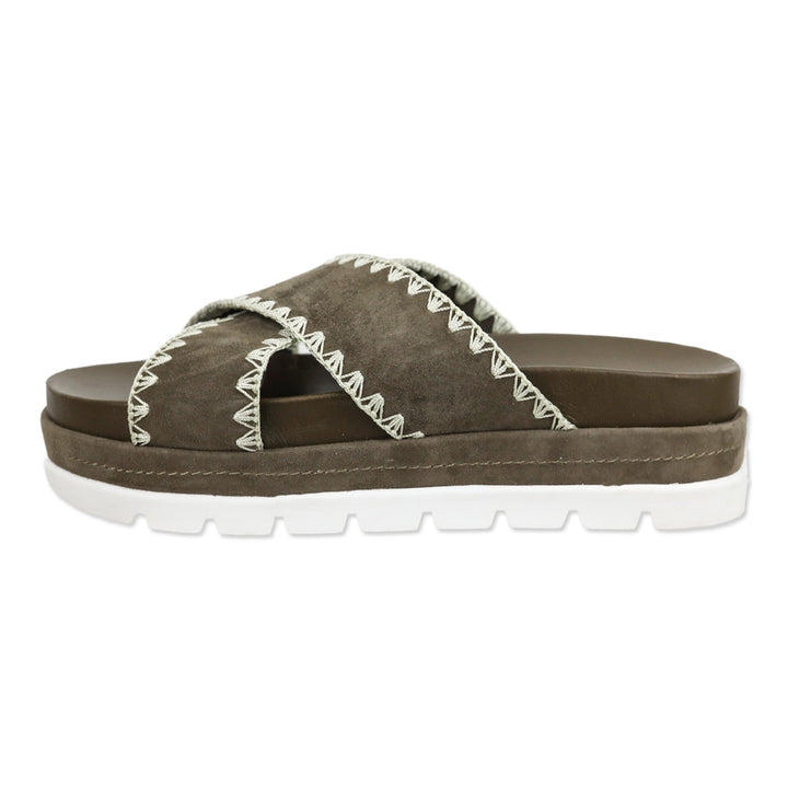 J/Slides Boo Brown Suede Whipstitched Platform Slide Sandal