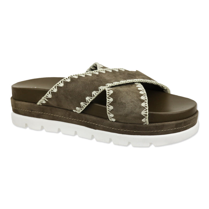 J/Slides Boo Brown Suede Whipstitched Platform Slide Sandal