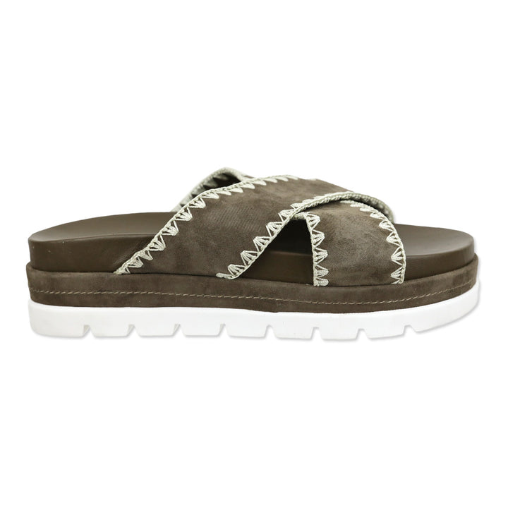 J/Slides Boo Brown Suede Whipstitched Platform Slide Sandal
