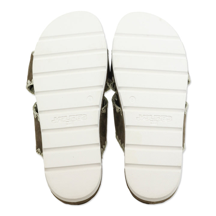 J/Slides Boo Brown Suede Whipstitched Platform Slide Sandal