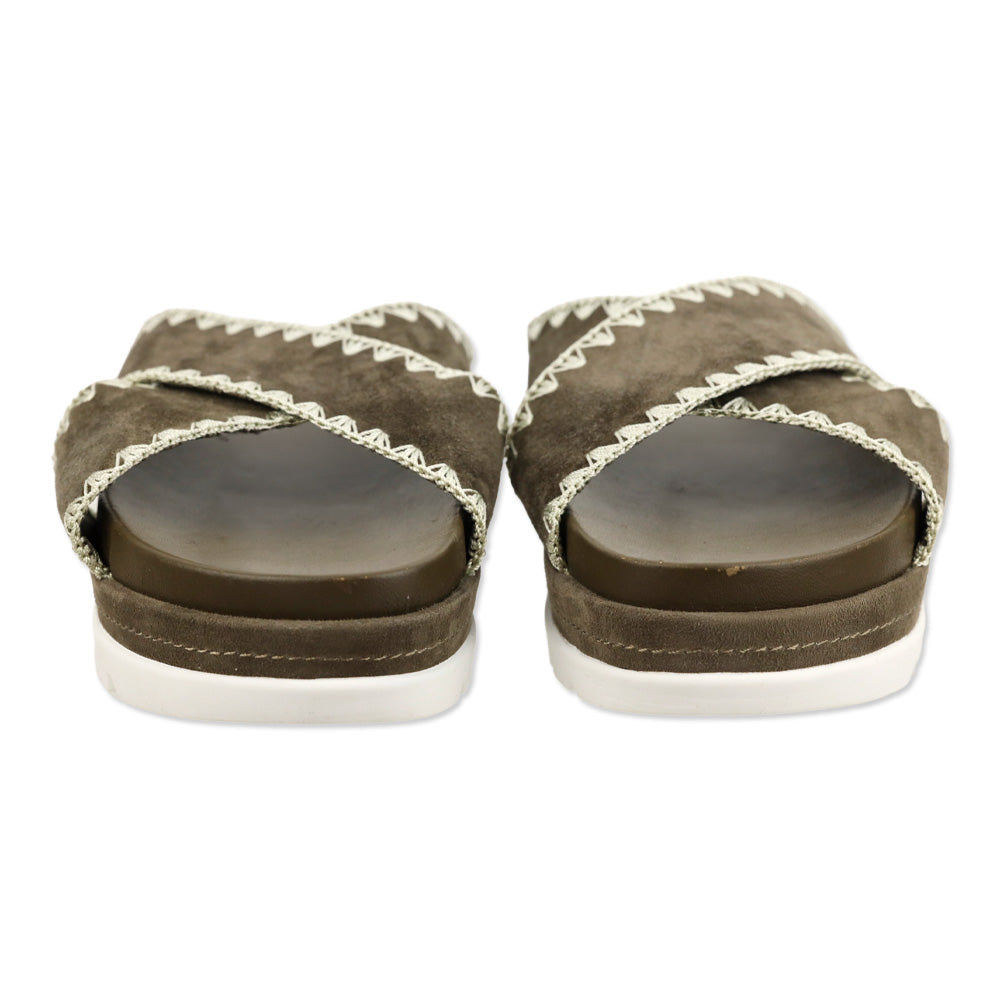 J/Slides Boo Brown Suede Whipstitched Platform Slide Sandal