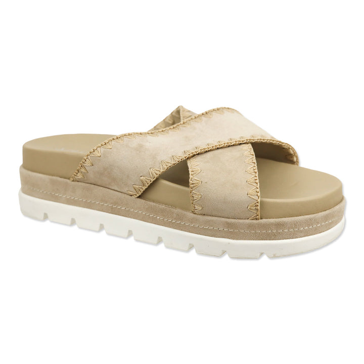 J/Slides Boo Suede Whipstitched Platform Slide Sandal