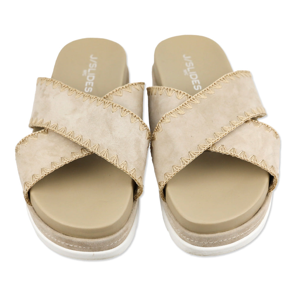 J/Slides Boo Suede Whipstitched Platform Slide Sandal