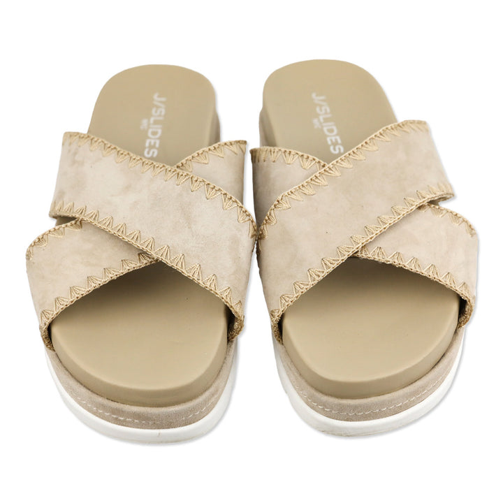 J/Slides Boo Suede Whipstitched Platform Slide Sandal