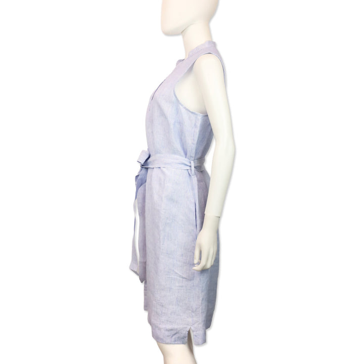 Jaeger Blue/White Stripped Sleeveless Belted Midi Dress