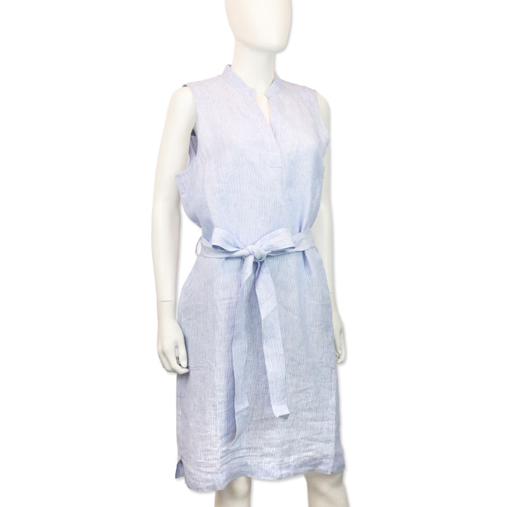 Jaeger Blue/White Stripped Sleeveless Belted Midi Dress