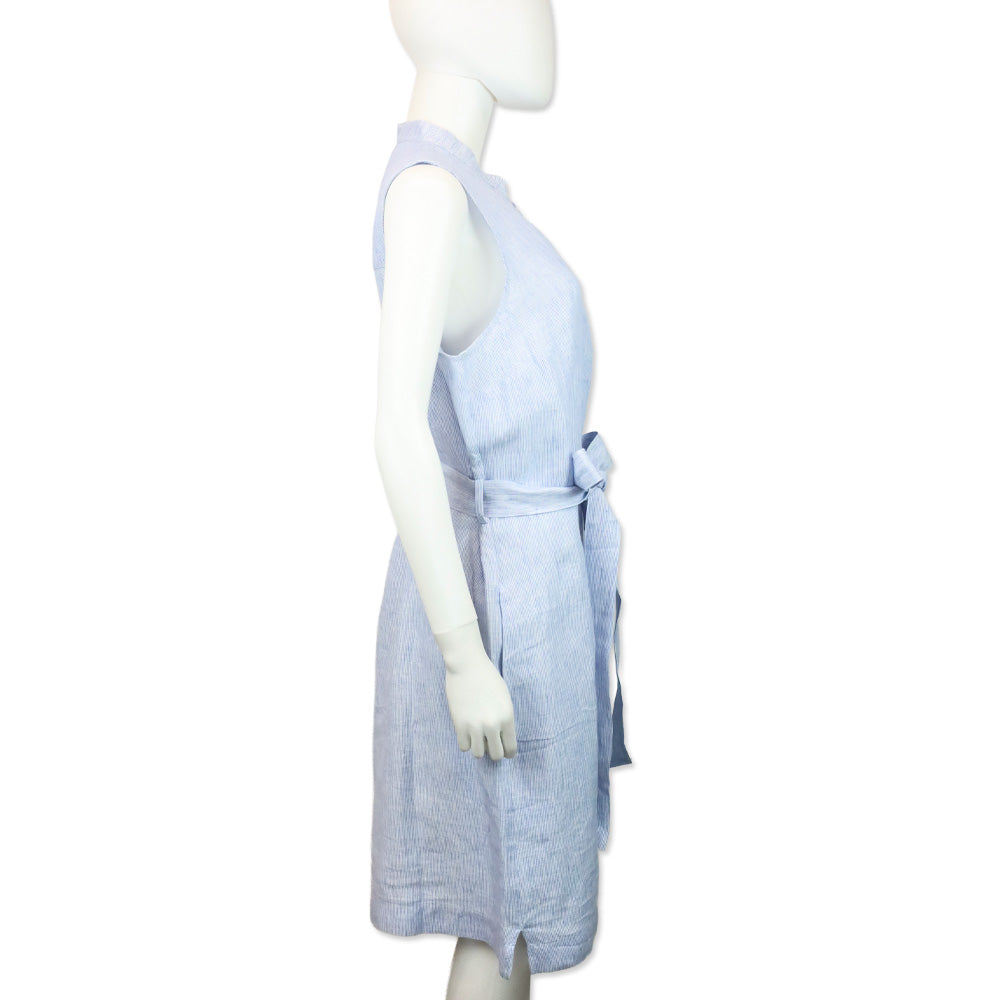 Jaeger Blue/White Stripped Sleeveless Belted Midi Dress