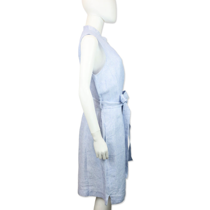 Jaeger Blue/White Stripped Sleeveless Belted Midi Dress