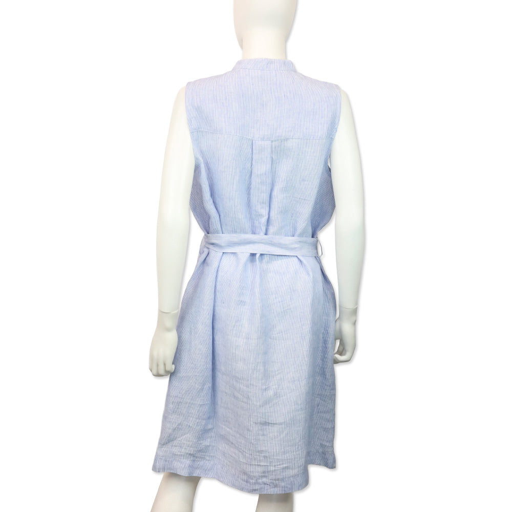Jaeger Blue/White Stripped Sleeveless Belted Midi Dress