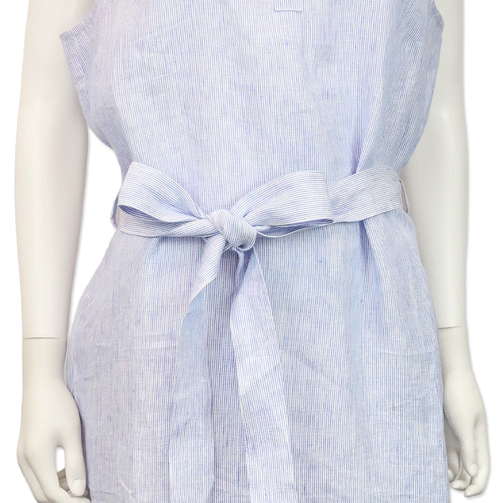 Jaeger Blue/White Stripped Sleeveless Belted Midi Dress