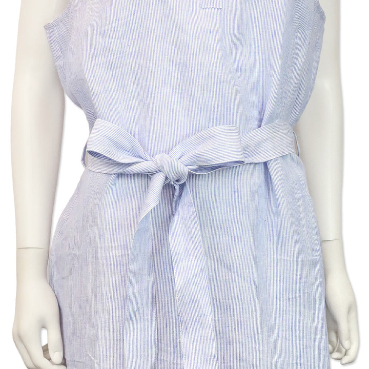Jaeger Blue/White Stripped Sleeveless Belted Midi Dress