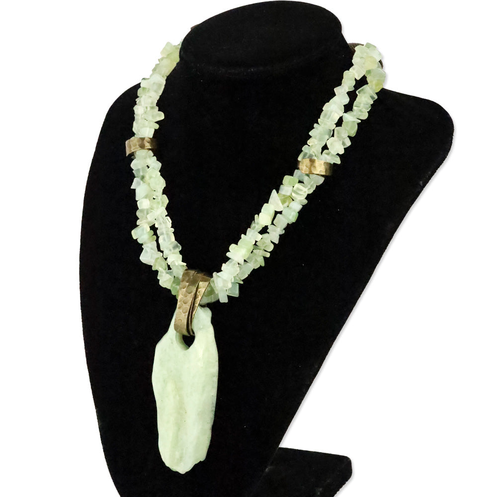 Jan Michael Jade and Brass Two-Strand Pendant Statement Necklace