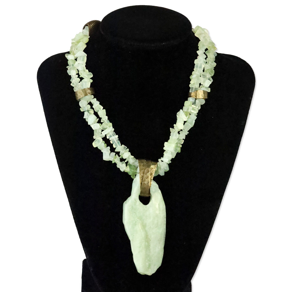 Jan Michael Jade and Brass Two-Strand Pendant Statement Necklace