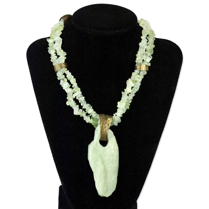Jan Michael Jade and Brass Two-Strand Pendant Statement Necklace