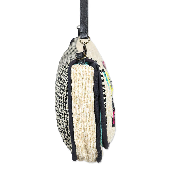Jasper & Jeera Cream Multicolor Pattern Beaded Crossbody Bag