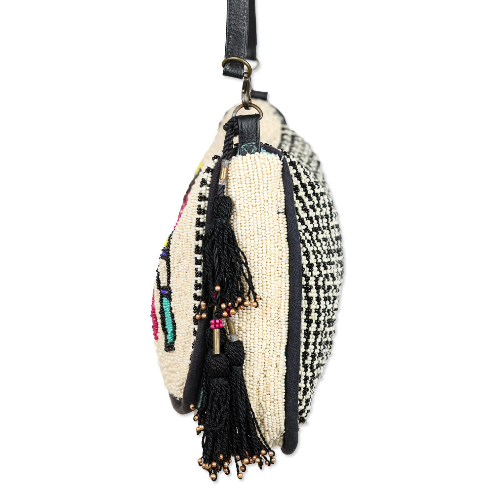 Jasper & Jeera Cream Multicolor Pattern Beaded Crossbody Bag