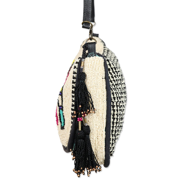 Jasper & Jeera Cream Multicolor Pattern Beaded Crossbody Bag