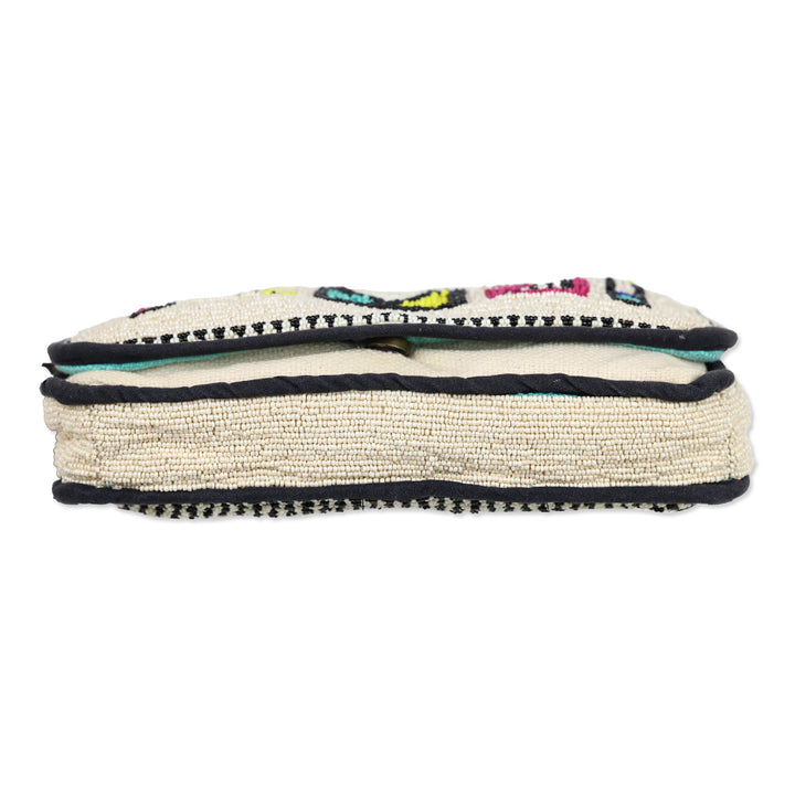 Jasper & Jeera Cream Multicolor Pattern Beaded Crossbody Bag