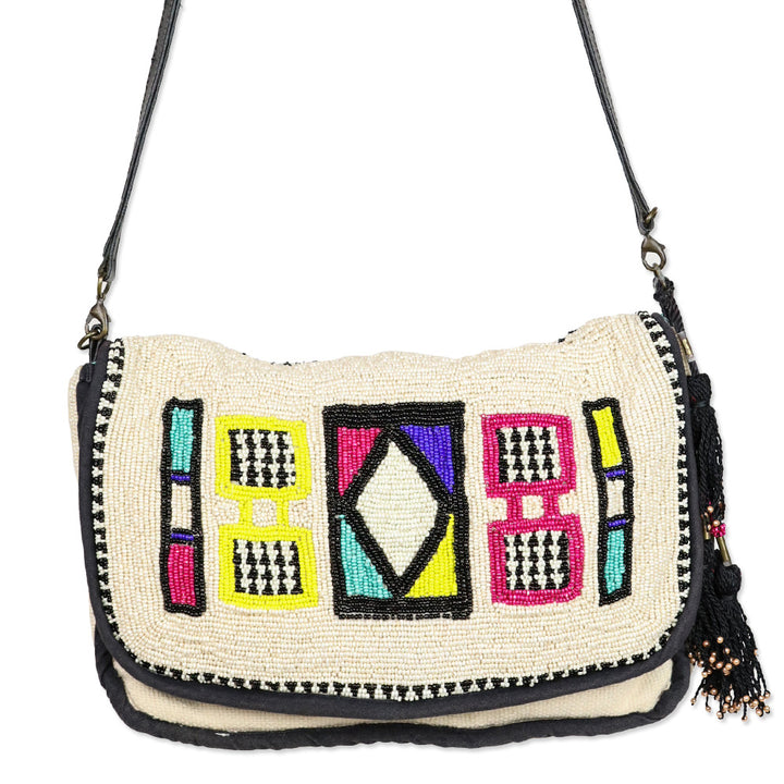 Jasper & Jeera Cream Multicolor Pattern Beaded Crossbody Bag