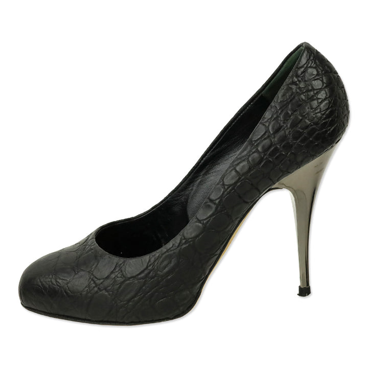 Jean Michel Cazabat Black Suede Snakeskin Cap Toe Pumps