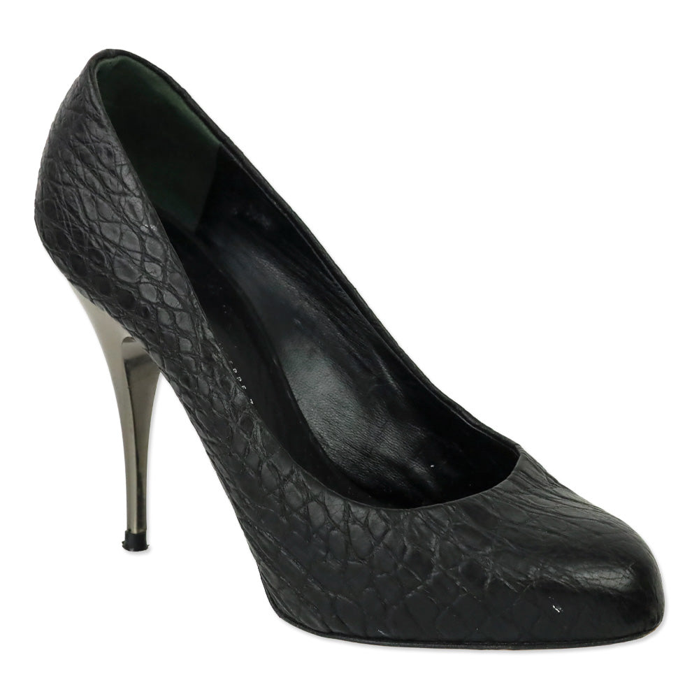 Jean Michel Cazabat Black Suede Snakeskin Cap Toe Pumps