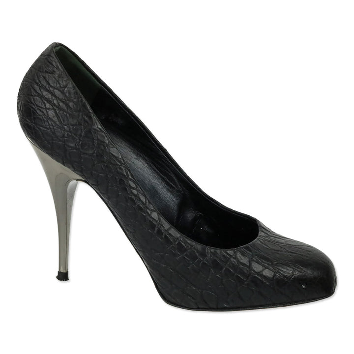 Jean Michel Cazabat Black Suede Snakeskin Cap Toe Pumps