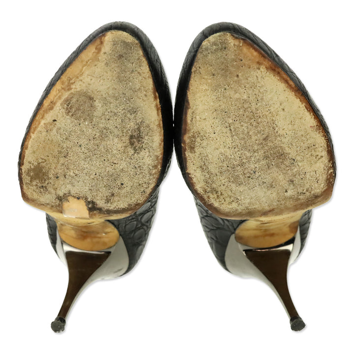 Jean Michel Cazabat Black Suede Snakeskin Cap Toe Pumps