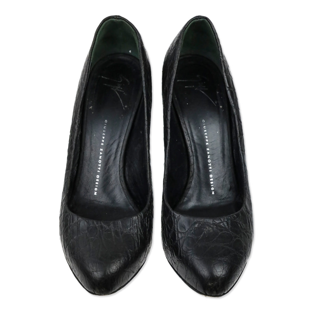 Jean Michel Cazabat Black Suede Snakeskin Cap Toe Pumps
