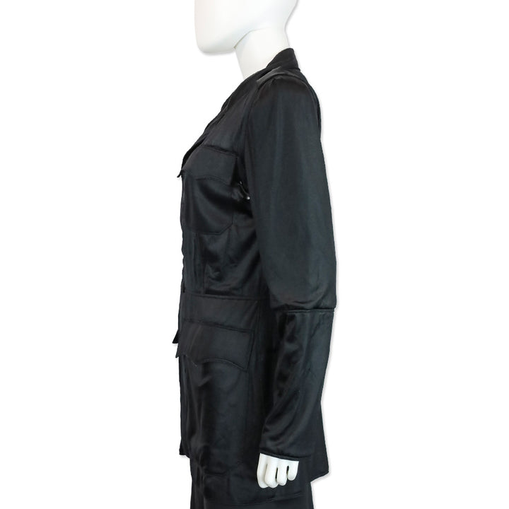 Jean Paul Gaultier Femme Black Satin Long Sleeve Button Up Jacket